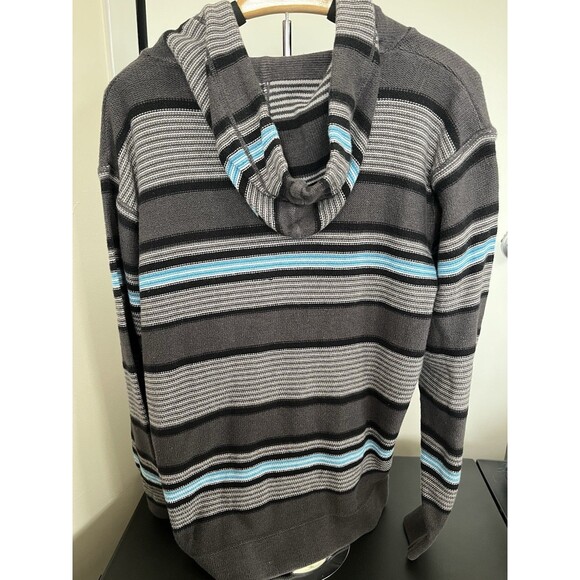 Retrofit Men's Knit Pullover Hoodie Sweater Gray Blue Striped Size Large - Picture 6 of 6